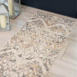 Distressed Diamond Geometric Living Area Rug - Beige / 240 x 60cm - thumbnail 3