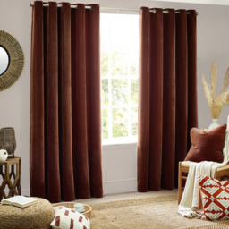 Heavy Chenille Velvet Room Darkening Eyelet Curtains - Nutmeg / 168cm / 229cm - thumbnail 5