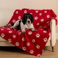 Paw Print Polar Fleece Throw - Red - thumbnail 1