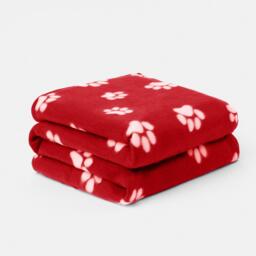 Paw Print Polar Fleece Throw - Red - thumbnail 4