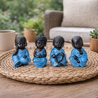 Set of 4 Sitting Buddha Ornaments  - Blue - thumbnail 1
