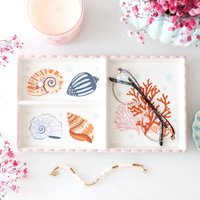 Pastel Shell and Coral Trinket Jewellery Tray Organiser - Multicolour