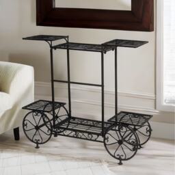 Cart Metal Indoor Outdoor Plant Stand Organiser with 6 Tiers - Black - thumbnail 5