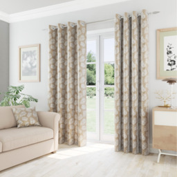 Oakland Thermal Eyelet Curtains with Floral Pattern - Latte / 168cm / 137cm - thumbnail 2