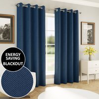 Chester Herringbone Jacquard Blackout Eyelet Curtains - Navy / 168cm - image 1