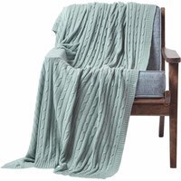 Homescapes Cotton Cable Knit Throw - Duck Egg Blue / 200cm