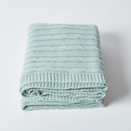 Homescapes Cotton Cable Knit Throw - Duck Egg Blue / 200cm - thumbnail 4