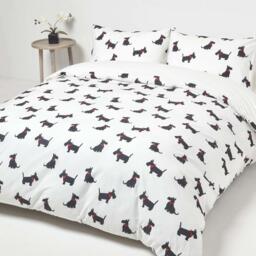 Scottie Dog Printed Duvet Covet Set with Pillowcase - White / Superking - thumbnail 2