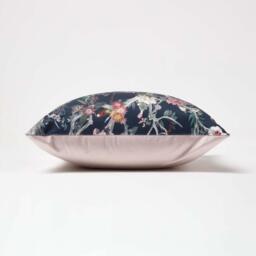 Floral Peacock Black Teal Filled Velvet Cushion - Black - thumbnail 4
