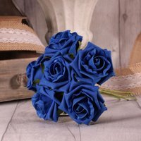 Bunch of 6 Small Foam Tea Roses  - Royal Blue