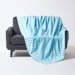 Cotton Polka Dots and Stripes Throw - Blue - thumbnail 2