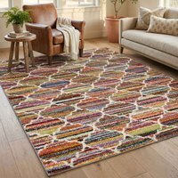 Rio Modern Living Room Shaggy Area Rug Geometric Abstract Rug Trellis Design - Multi Colour / 290cm