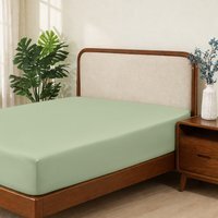 Premium Double Fitted Sheet - 300 Thread Count 100% Cotton Sateen, Extra Deep 30cm - Green