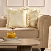 OHS Striped Frill Cushion Covers - Lemon / Machine washable at 40°C. Tumble dry friendly. Do not bleach or iron.