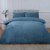 Chevron Faux Teddy Polyester Fleece Duvet Cover Set with Pillowcase - Blue / King