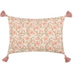 Delphine Floral Tasselled Cushion - Coral / 1.347kg - thumbnail 2