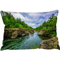 River In Mountain Forest Landscape Outdoor Cushion - Green - image 1