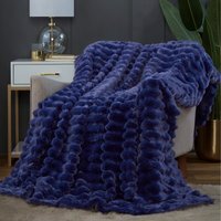 Chunky Ribbed Plush Throw Blanket Ultra-Soft and Cozy (150 x 200 cm) - Midnight Blue