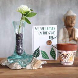 Molten Glass Whitewash Wood Vase Small Hand Blown Decor - Turquoise - thumbnail 5