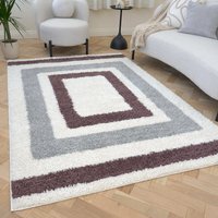 The Rugs Moodi Bordered Design Patterned Shaggy Rug - Purple-Grey / 150cm