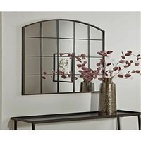 Black Arch Rectangle Window Style Wall Mirror Metal Frame - Black