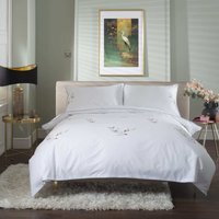 Cherry Blossom Cotton Duvet Set With Elegant Floral Design And Trim - White