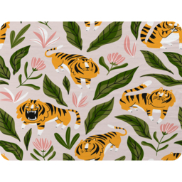 Cute Tigers And Tropical Leaves And Flowers Blanket - Yellow - thumbnail 2