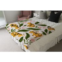 Cute Tigers And Tropical Leaves And Flowers Blanket - Yellow - thumbnail 1