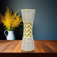 Large Ceramic Flower Vase Design Gold Diamante Bling Sparkling Vase - Silver