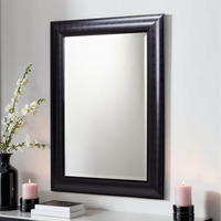 Textured Black Framed Wall Mirror - Black / 62cm