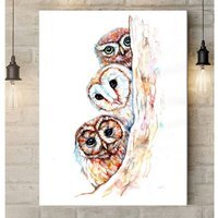 Trio of Owls Canvas - Brown / 32 x 24 in
