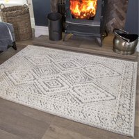 Diamond Geometric Area Rug - Grey & White / 110 x 60cm
