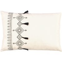 Pritta Cotton Embroidered Tasselled Cushion - Natural - thumbnail 1