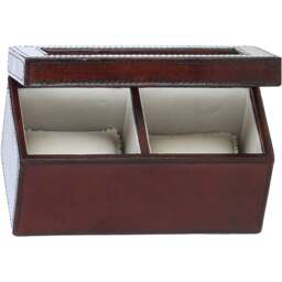 Premium Leather Double Watch Case with See-Through Lid - Chestnut - thumbnail 3