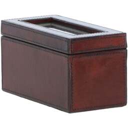 Premium Leather Double Watch Case with See-Through Lid - Chestnut - thumbnail 4