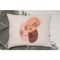 Modern Contemporary Minimalist Woman Portrait Cushion - White - thumbnail 1