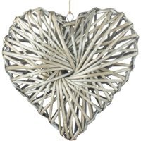 Large Wicker Heart Wreath Grey Wash Finish - Grey / Small