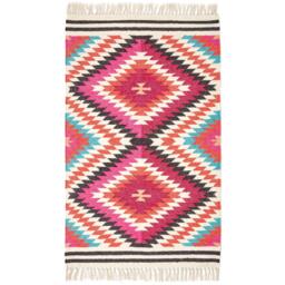 Homescapes Manila Handwoven Diamond Patterned Kilim Wool Rug - Pink / 150cm - thumbnail 2