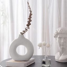 White Donut Ceramic Vase - Creamy White / 13cm - thumbnail 2