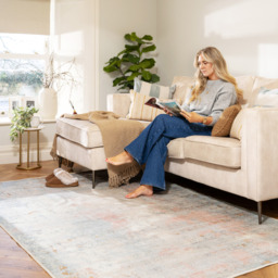Pastel Pink Abstract Washable Area Rug - Pastel Pink & Beige / 160cm x 230cm - thumbnail 3