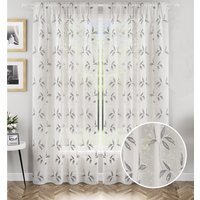 Pair of Oasis Grey Leaf Embroidery Sheer Voile Panels - Grey / 122cm - image 1