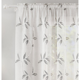 Pair of Oasis Grey Leaf Embroidery Sheer Voile Panels - Grey / 122cm - thumbnail 3
