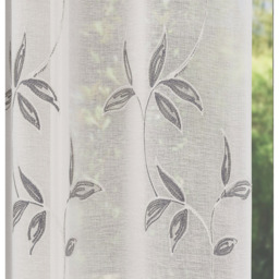 Pair of Oasis Grey Leaf Embroidery Sheer Voile Panels - Grey / 122cm - thumbnail 4