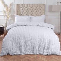 Seersucker Duvet Cover with Pillowcase Bedding Set - White / Superking - image 1