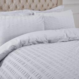 Seersucker Duvet Cover with Pillowcase Bedding Set - White / Superking - thumbnail 2