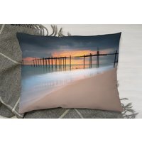 Wood Bridge Sunset At Sea Thailand Cushion Cushion - Blue - thumbnail 1