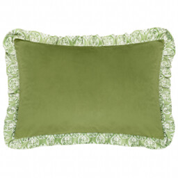 Krissa Block Printed Velvet Cushion - Green / Polyester - thumbnail 2