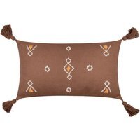 Meare Embroidered Cotton Cushion - Cocoa / 80 Feather 20 Polyester