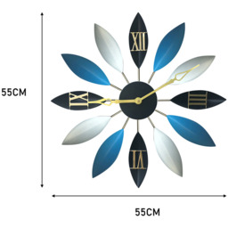 Leaf-Shaped Silent Wall Clock - Black Blue White - thumbnail 5