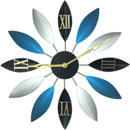 Leaf-Shaped Silent Wall Clock - Black Blue White - thumbnail 2